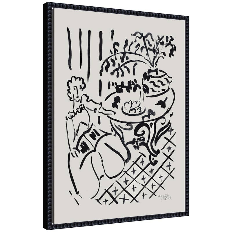Kate and Laurel Fille assise a table 1947 Henri Matisse by Nostalgia Prints Framed Canvas Wall Art Print - 18x24 - Black