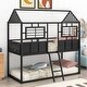 preview thumbnail 1 of 7, Black Metal Low Bunk Bed with Fence-shaped Guardrail and Built-in Ladder, Twin over Twin Size Black