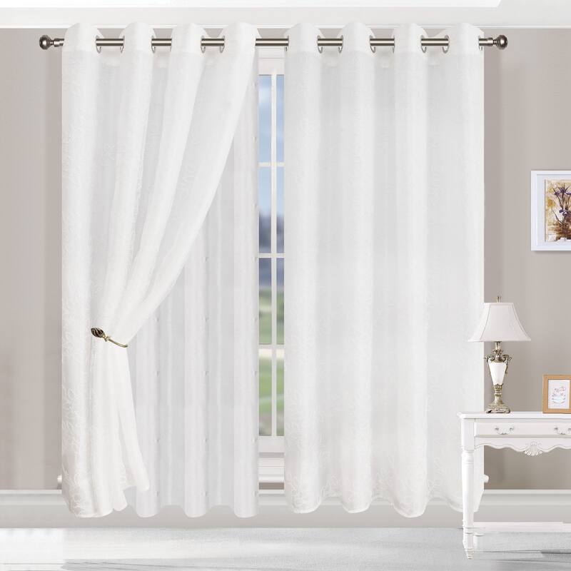 Superior Foliage Vintage Rustic Leaves Sheer Curtain Set with 2 Panels