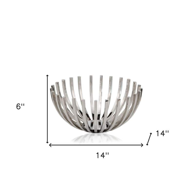 HomeRoots 6" Silver Stainless Steel Decorative Bowl - 14' X '6' X '14