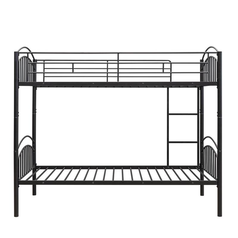 Twin Over Twin Steel Bunk Bed with Guardrails and Convertible Design