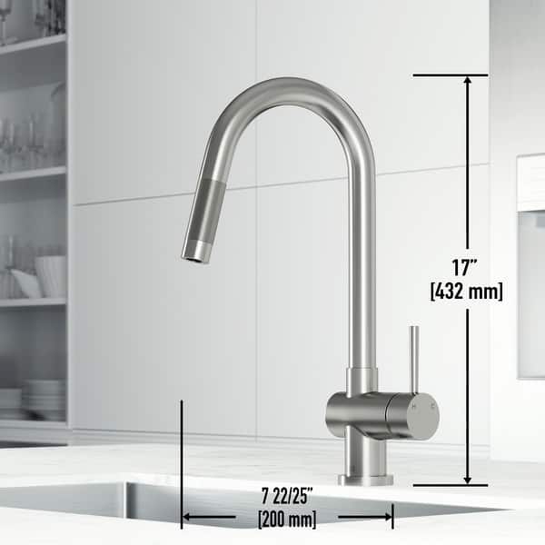 dimension image slide 3 of 4, VIGO Gramercy 17" H Single Handle Pull-Down Spout Kitchen Faucet with Touchless Sensor