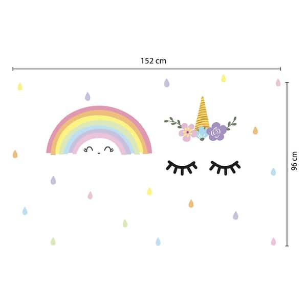 dimension image slide 1 of 2, Walplus Sleeping Unicorn Rainbow Children Wall Sticker Nursery Decor