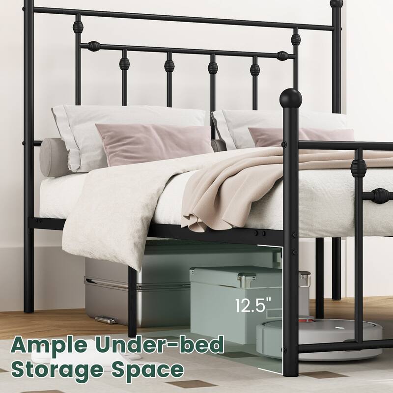 Metal Bed Frame with Built-In Headboard for Strong Support