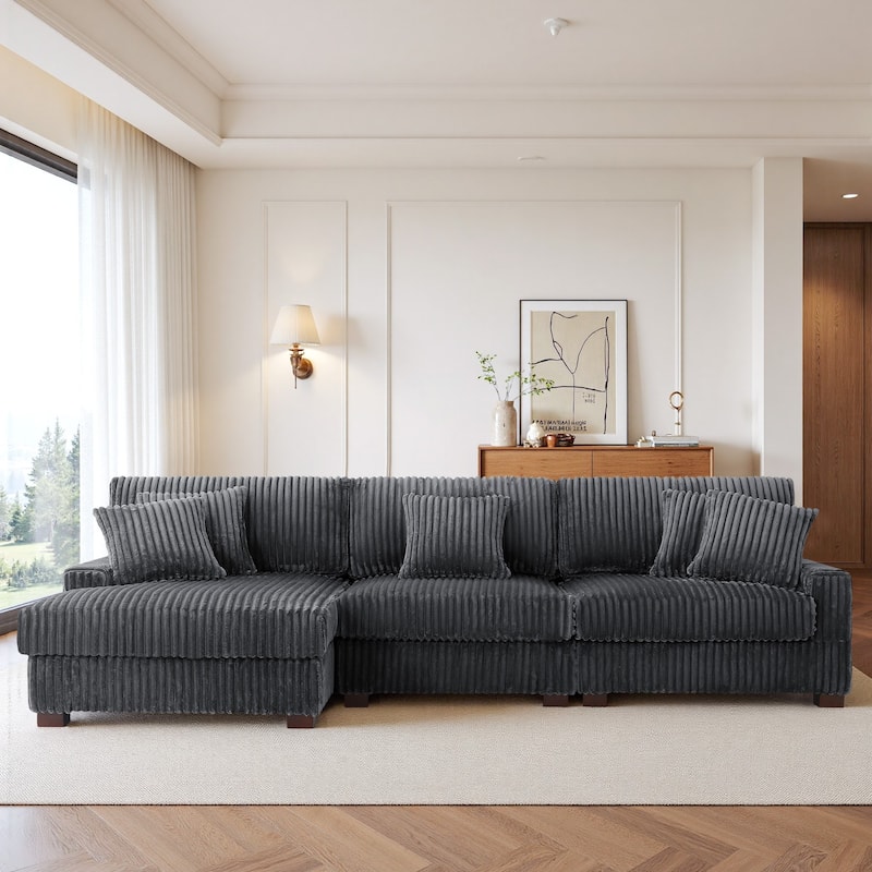 118.4"W Plush Modular Sectional Sofa with Pillows - 3 Piece Grey - Left Facing