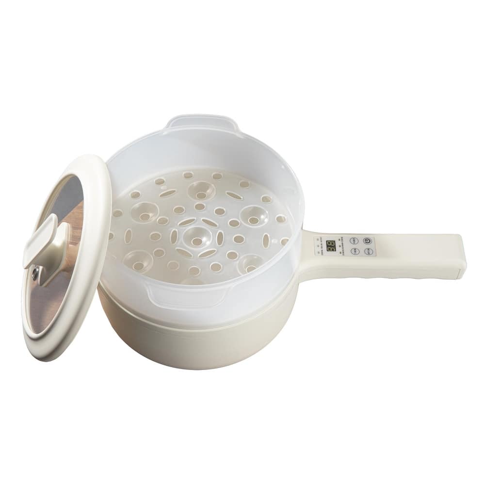 Ceramax Electric Hot Pot Nonstick Skillet Pan Mini Cooker with Steamer and Lid