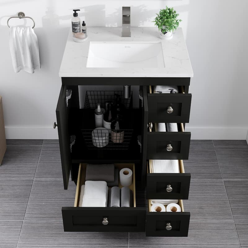 Eviva Acclaim 24"W Bath Vanity with Carrara Quartz Top & Undermount Sink