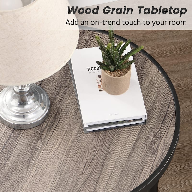 Myhozm Rustic Round End Table with Storage, Industrial Side Table for Living Room
