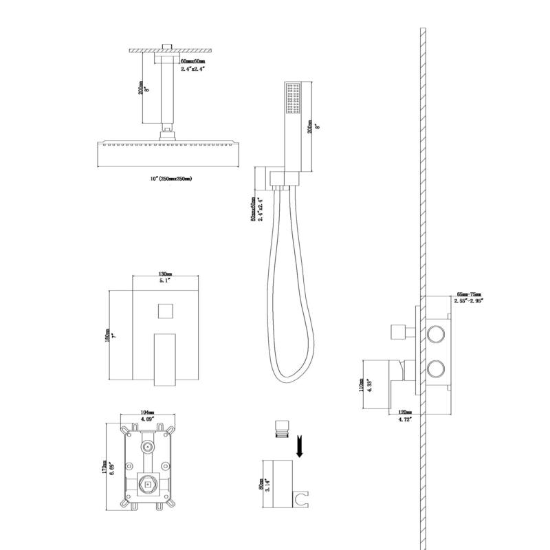 10" Ceiling-Mounted Square Shower and Handheld Showerhead Set
