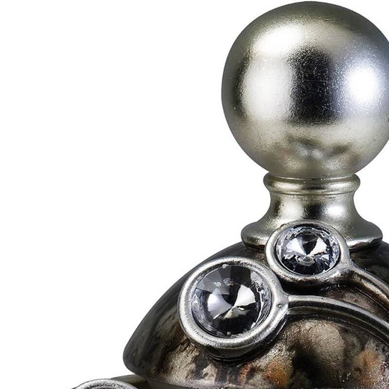 6" Brown Gold And Silver Resin Floral Scroll Jewelry Box With Gemstones and Crystals