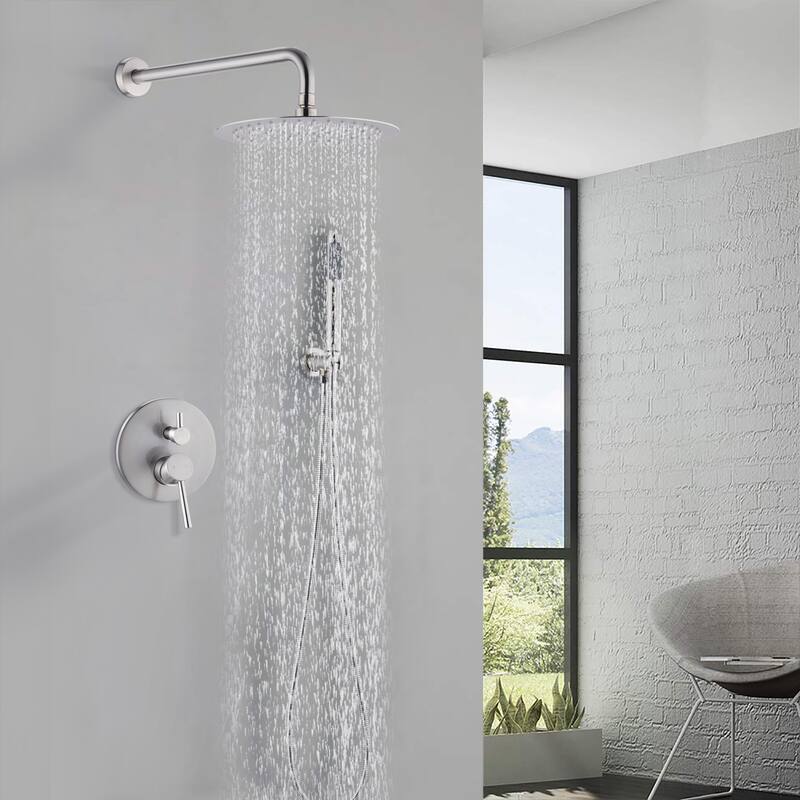 Proox Shower Faucet Set Wall Mounted Shower Trim Kit with 10" Roud Rain Shower head and Handheld Shower Head Set Valved Included