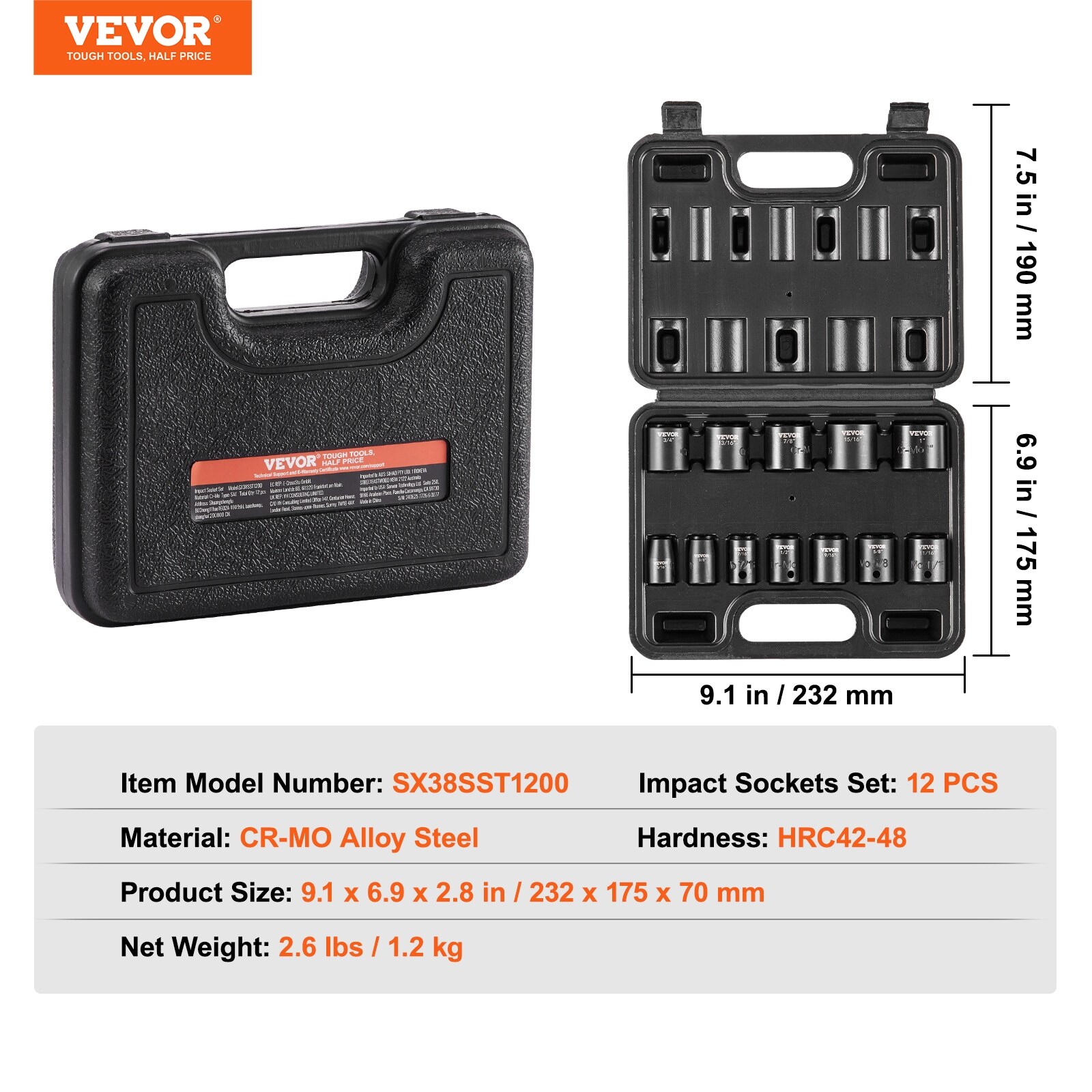 LLNDEI 1/4Drive Impact Socket Set, 52 PCS Mechanic Tool Set with 72