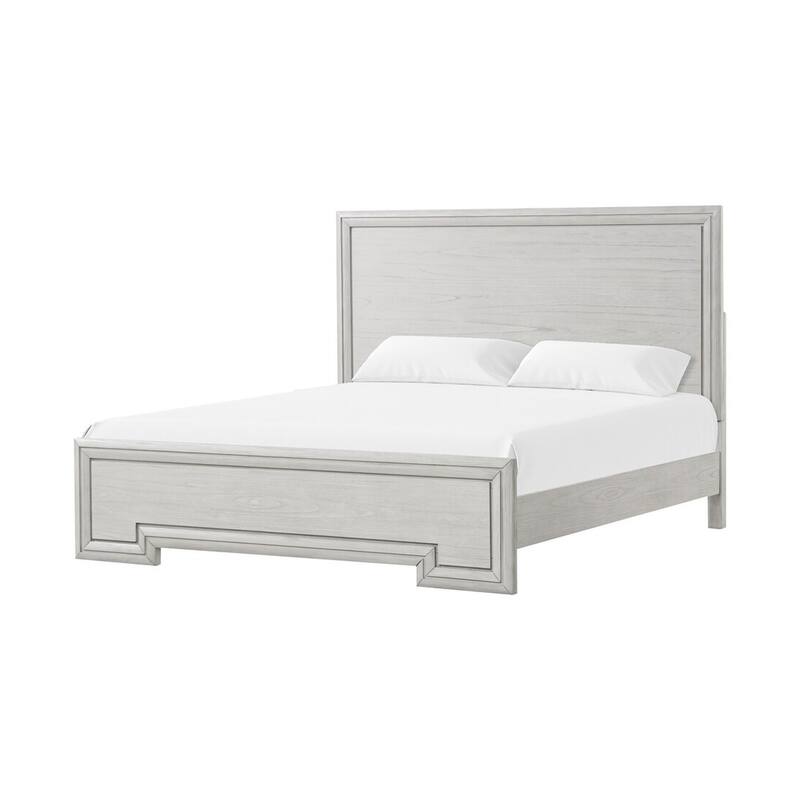 Basil Queen Bed, Framed Headboard and Footboard, Rustic White Wood