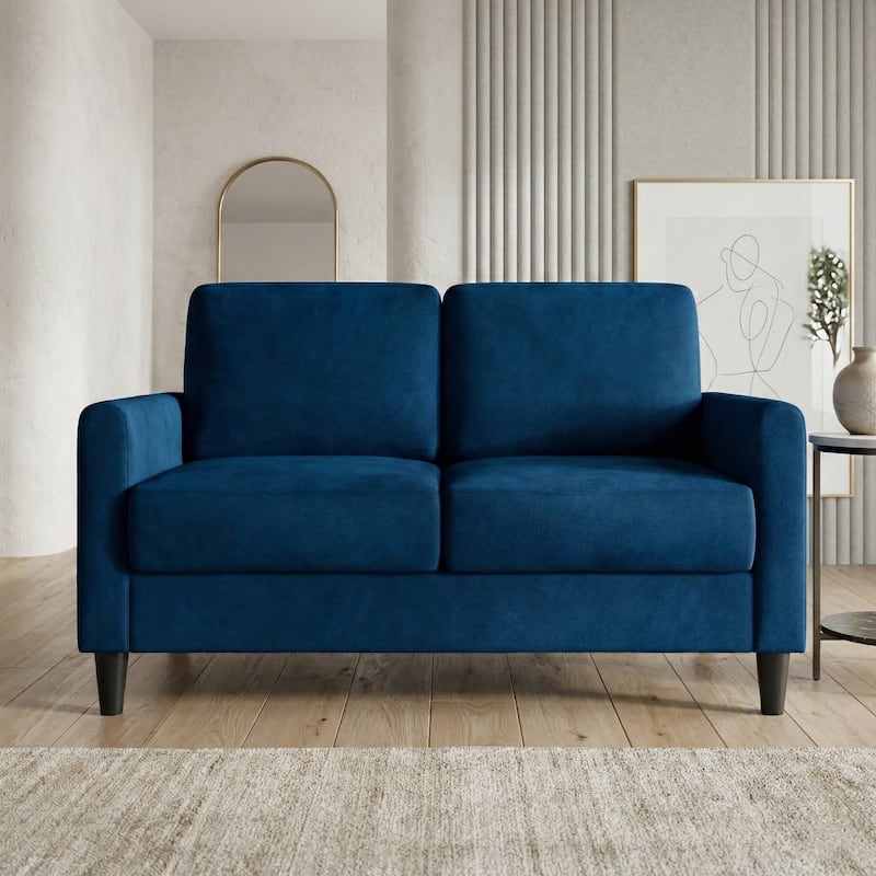 Clayfell Goliad Velvet Arm Loveseat with Pocket Spring, Soft Cushions, Clean Lines Design - Blue