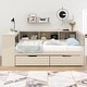 preview thumbnail 2 of 16, Twin Size Wood Platform Bed with Storage Shelves, Drawers, Charging Station and Upholstered Headboard, Cream