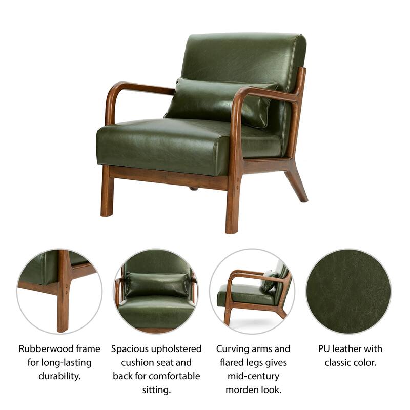 Glitzhome 30.75"H Mid-Century Modern PU Leather Accent Armchair with Rubberwood Frame - 25.75"L x 33.75"W x 30.75"H