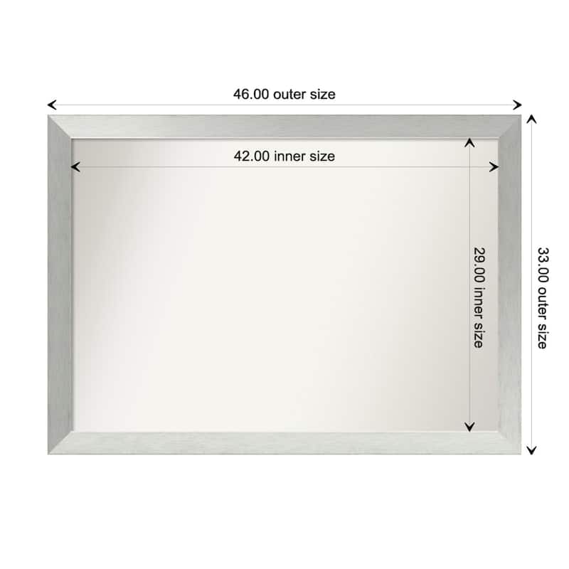 Brushed Sterling Silver Framed Non-Beveled Custom Wall Mirror, Bathroom Vanity Mirror - Outer Size: 46 x 33