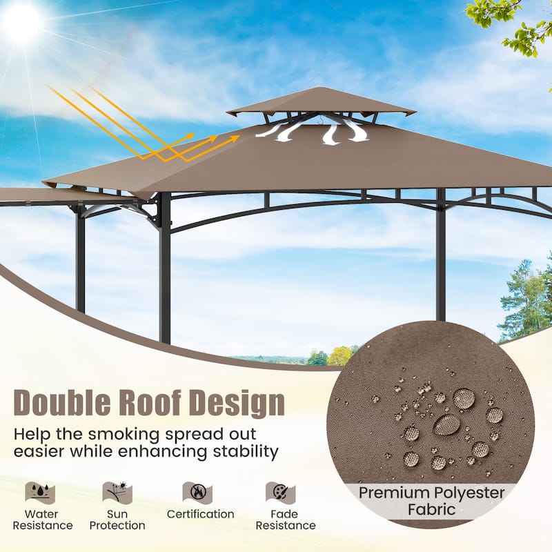11 x 5 Feet Outdoor BBQ Shelter with Vented Canopy and Side Awning Hanging Hooks and Metal Frame Base