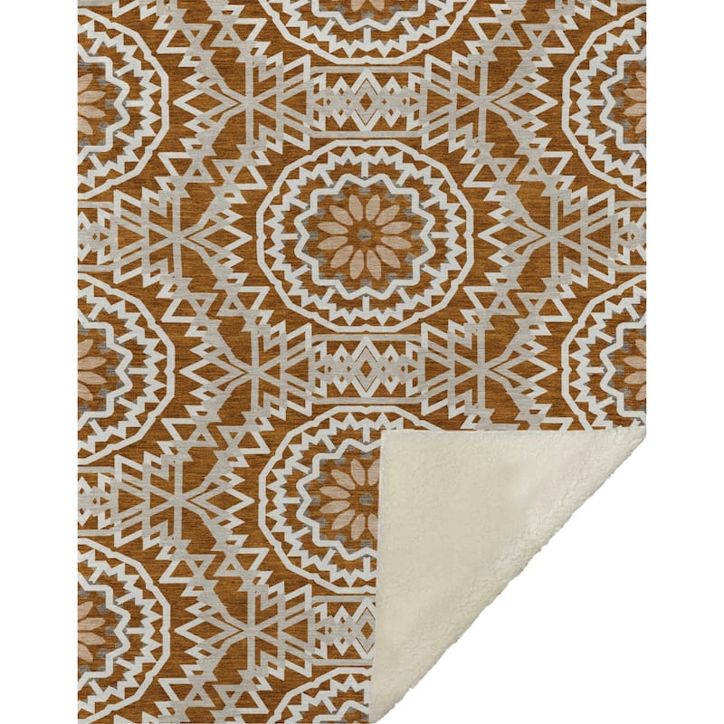 Premium Machine Washable Boho Suzani Sherpa Throw Blanket