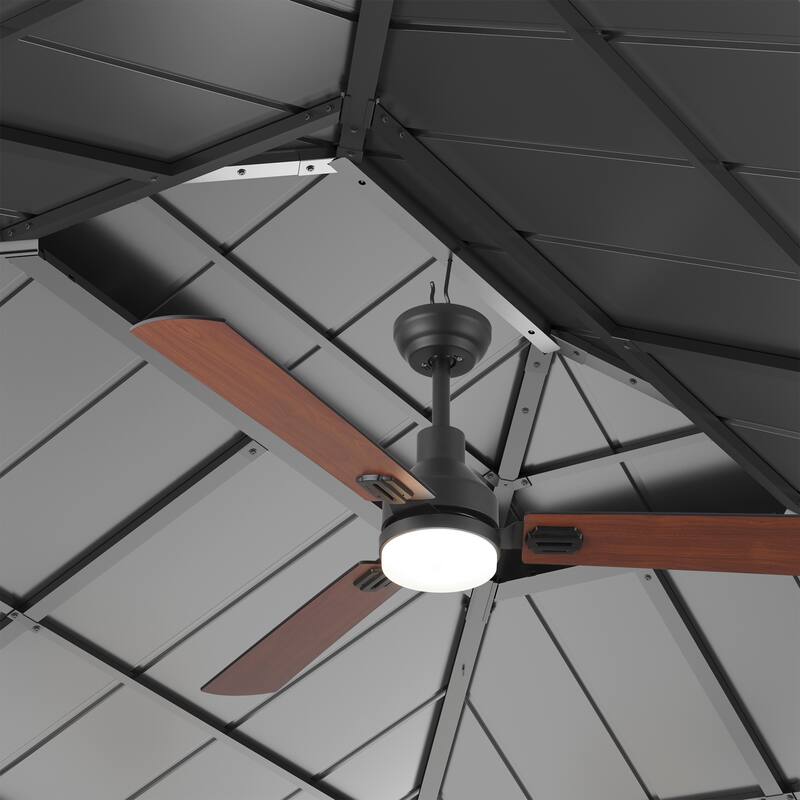 Outdoor Hardtop 12 x 14 Pergola Steel Double Roof Gazebo with Curtains For Patio, Backyard, or garden