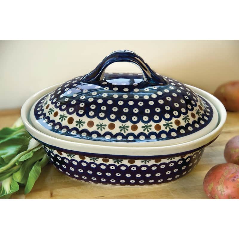 Blue Rose Polish Pottery 1158 Zaklady Roaster with Lid