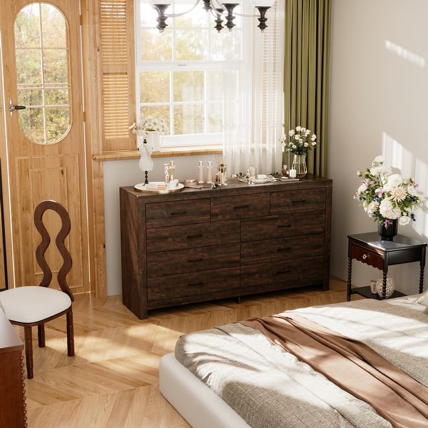 Nine - drawer Chest Dresser: Rustic Wood - grain Finish and Sleek Black Handles, Spacious Drawers for Ample Storage - Bed Bath & Beyond - 42669543 Nine - drawer Chest Dresser: Rustic Wood - grain Finish and Sleek Black Handles, Spacious Drawers for Ample Storage - Bed Bath & Beyond - 42669543