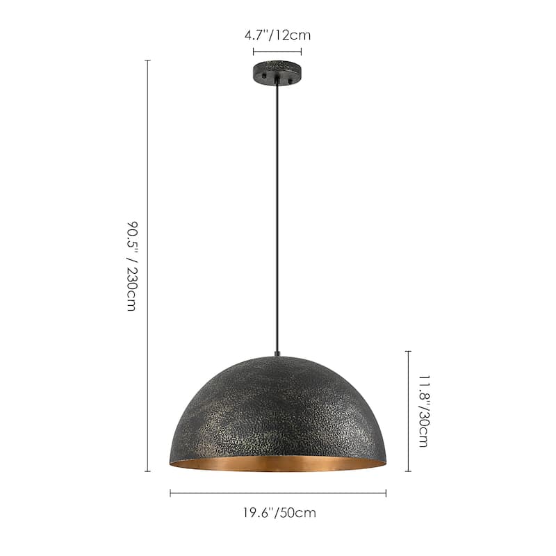 1-Light Modern Vintage Black Gold Leaf Dome Kitchen Island Pendant Lights - 19.6 in. W x 11.8 in. H