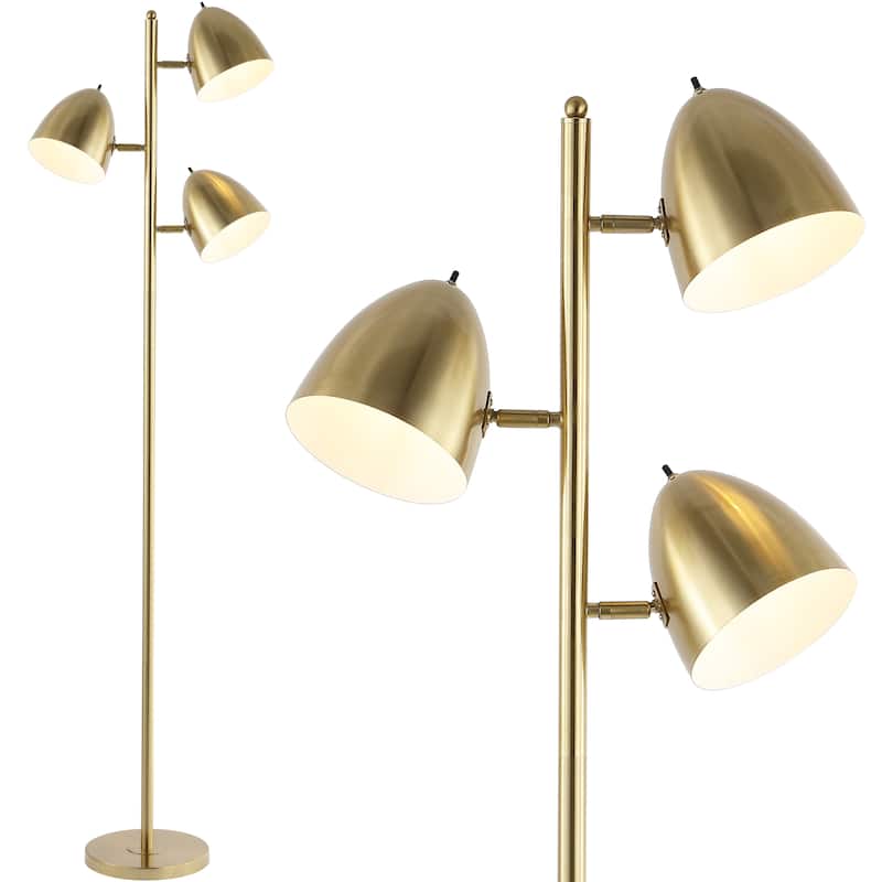 Eva 66.5" 3-Light Modern Contemporary Iron LED Floor Lamp, Brass Gold by JONATHAN Y - Brass Gold