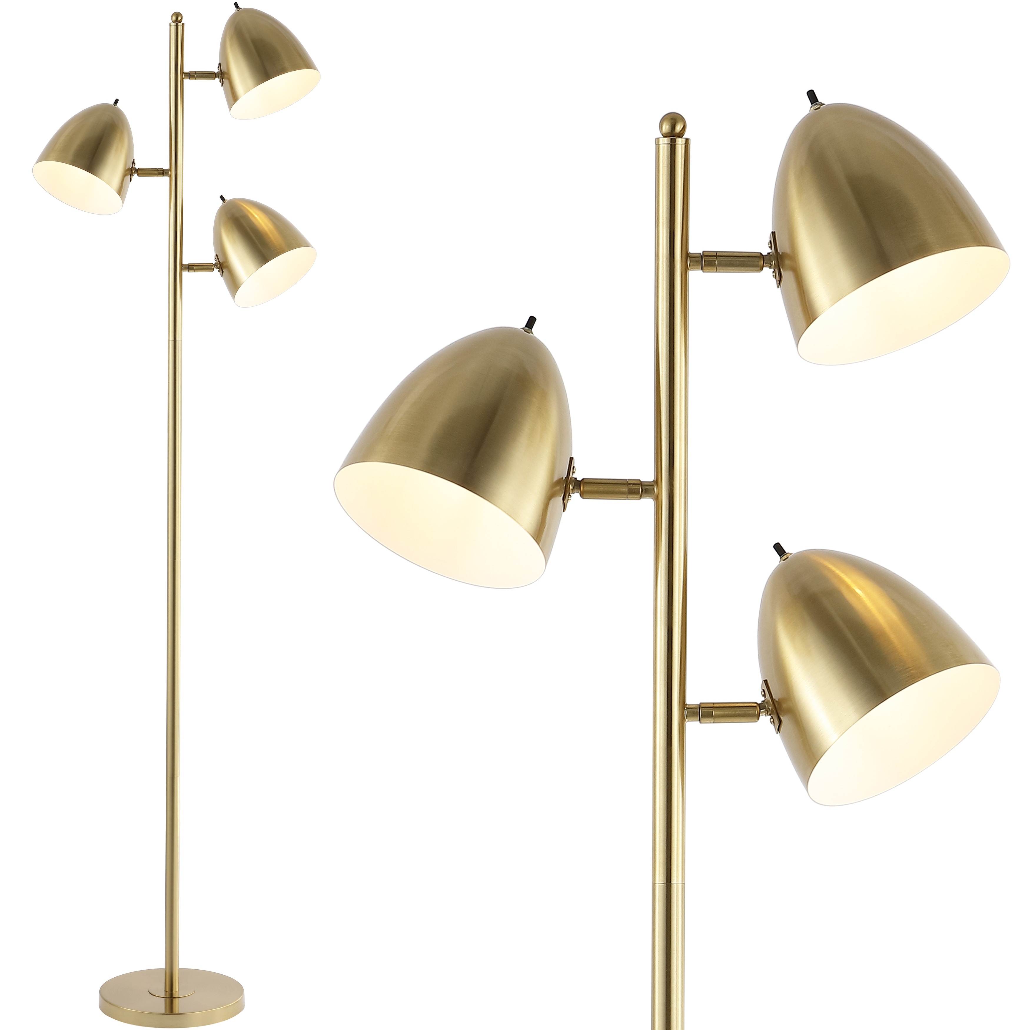 JONATHAN Y Eva 66.5" 3-Light Modern Contemporary Iron LED Floor Lamp, Brass Gold