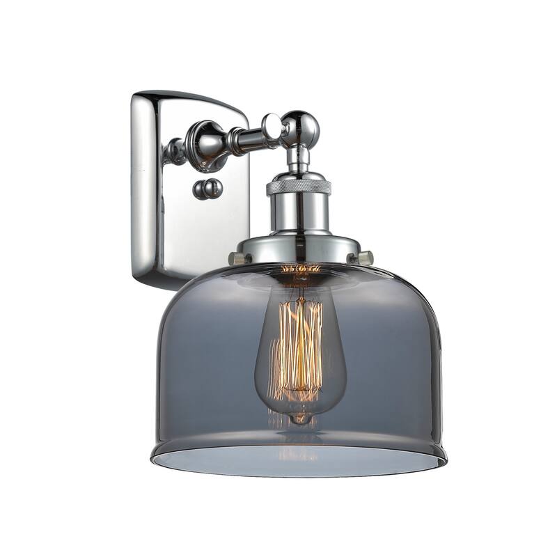 Innovations Lighting Large Bell 8" Wide Bathroom Sconce - Polished Chrome / Plated Smoke