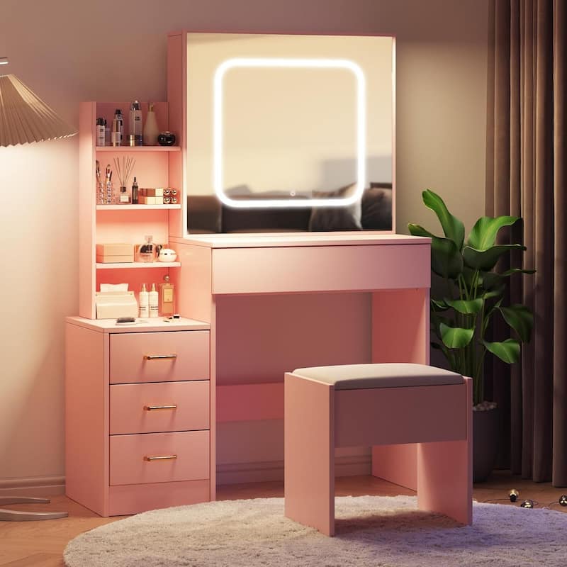 Vanity Desk with Mirror and LED Lights