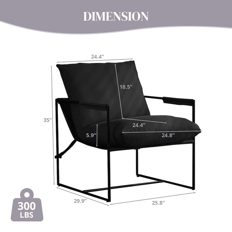 Modern Accent Linen Sling Chair with Metal Framed Soft Bag Cushion, Comfy Accent Chair for Living Room Office