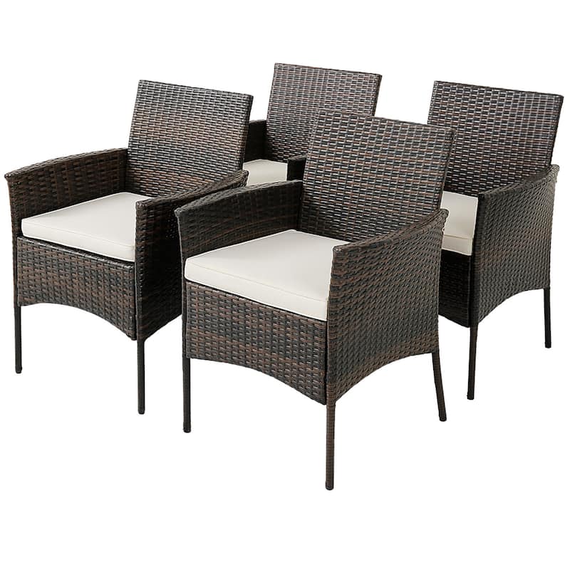 Costway Set of 4 Patio Rattan Dining Chairs Cushioned Seat Curved - See Details - Mix Brown+Off White - Set of 4 - See Details