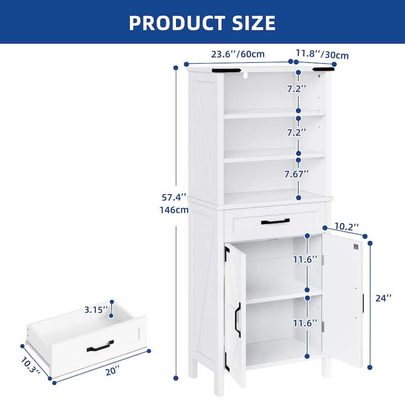Moasis 58" Tall Storage Cabinet Bathroom Storage Cabinet with Doors and Shelves