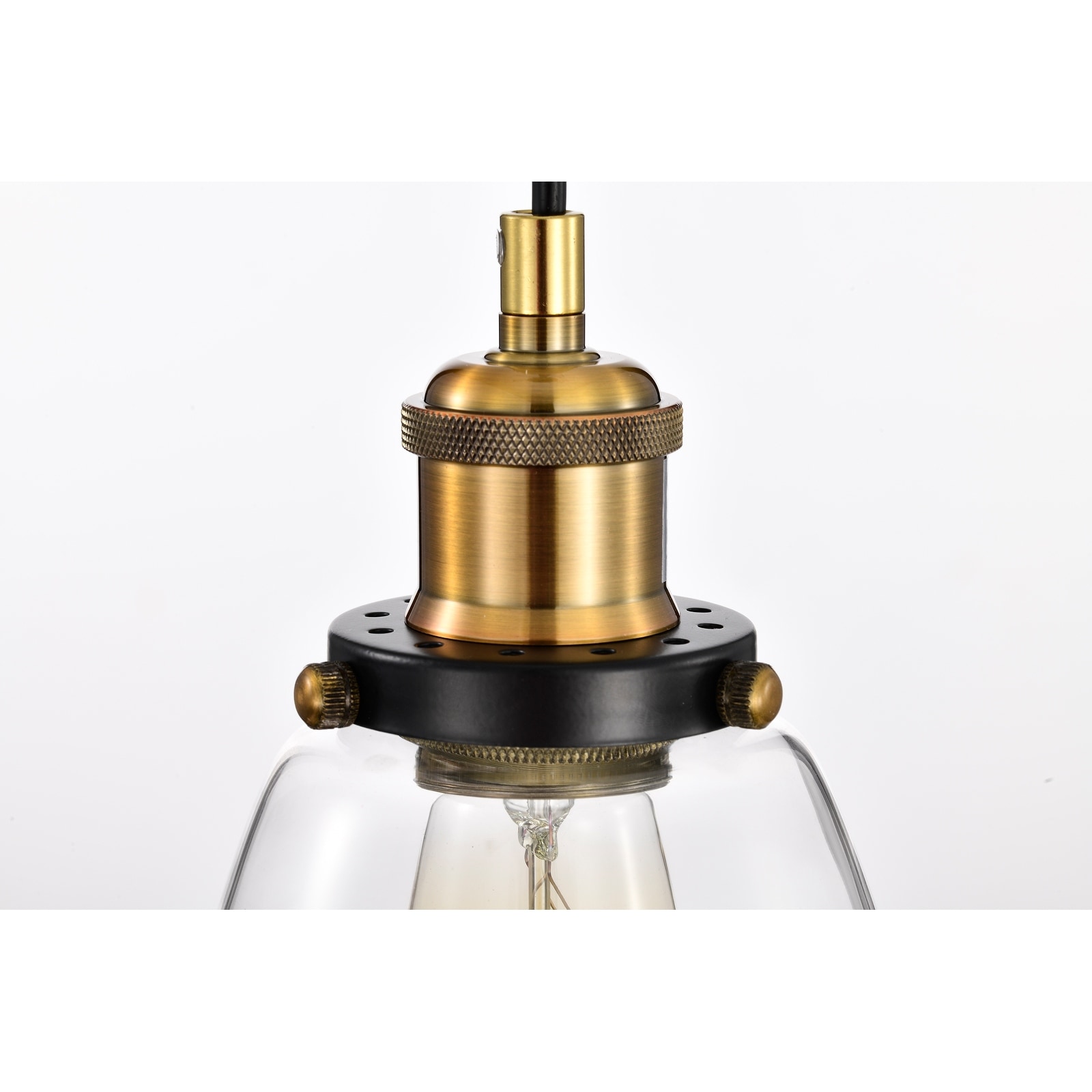 Black and Antique Brass Finish 1-Light Mini Pendant with