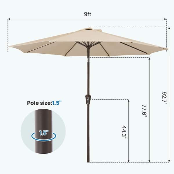 dimension image slide 10 of 13, 9-ft Patio Market Umbrella with Tilting Pole, Waterproof & Breathable Canopy