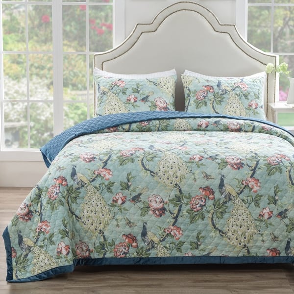 slide 2 of 6, Greenland Home Fashions Pavona Enchanted Garden Quilt Set with Velvet Borders
