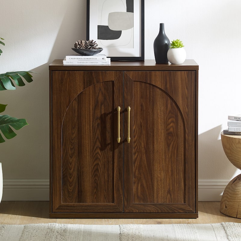 31" Modern Arched Recess Sideboard, Wood Kitchen Buffet, File Cabinet - Walnut