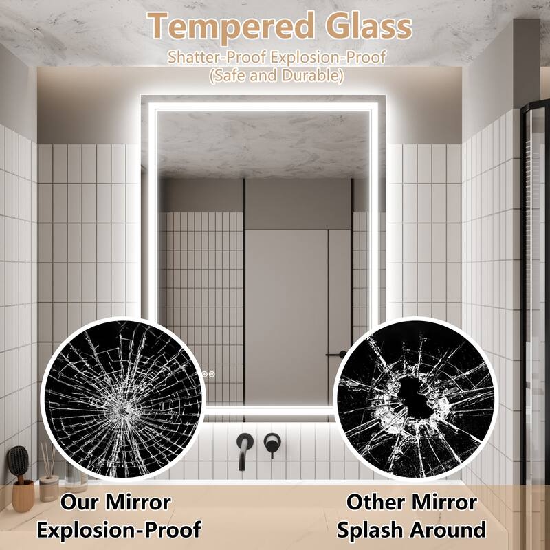 Rectangle Frameless Anti-Fog Wall Mounted LED Light Bathroom Vanity Mirror