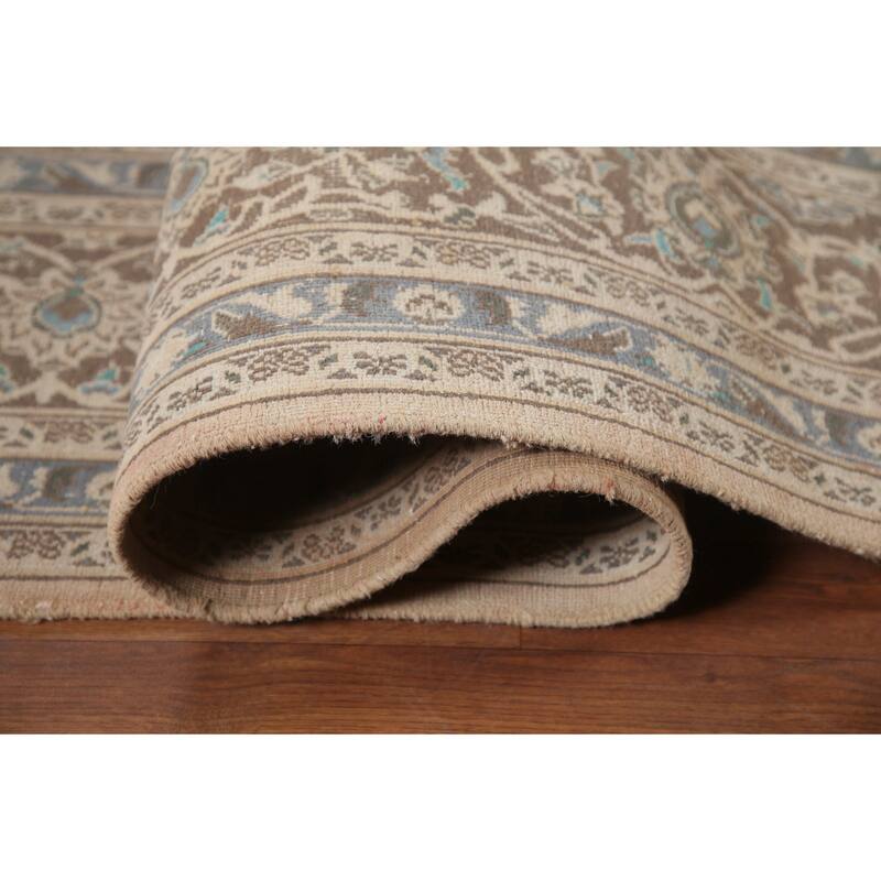 Hand Knotted Oriental 100% Wool Carpet Traditional Floral Beige & Ivories Mashad Area Rug - 11' 1'' X 8' 1''