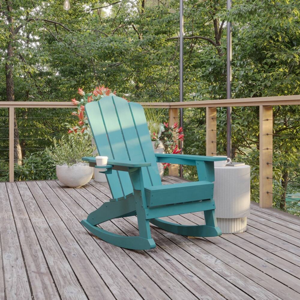Commercial All-Weather Rocking Adirondack Chair with Swiveling Cupholder
