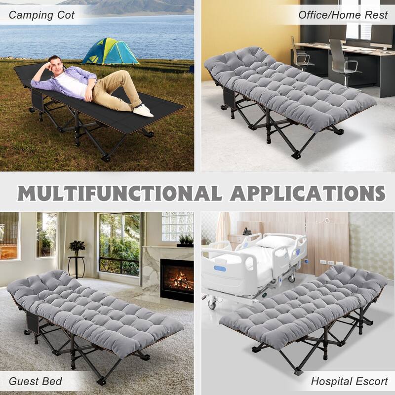 75" Folding Camping Bed with 3.3 Inch Mattress, Portable Sleeping Cot