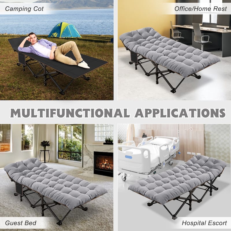 DoCred Folding Camping Cot W/Mat for Adults, Travel Bed with Carry Bag