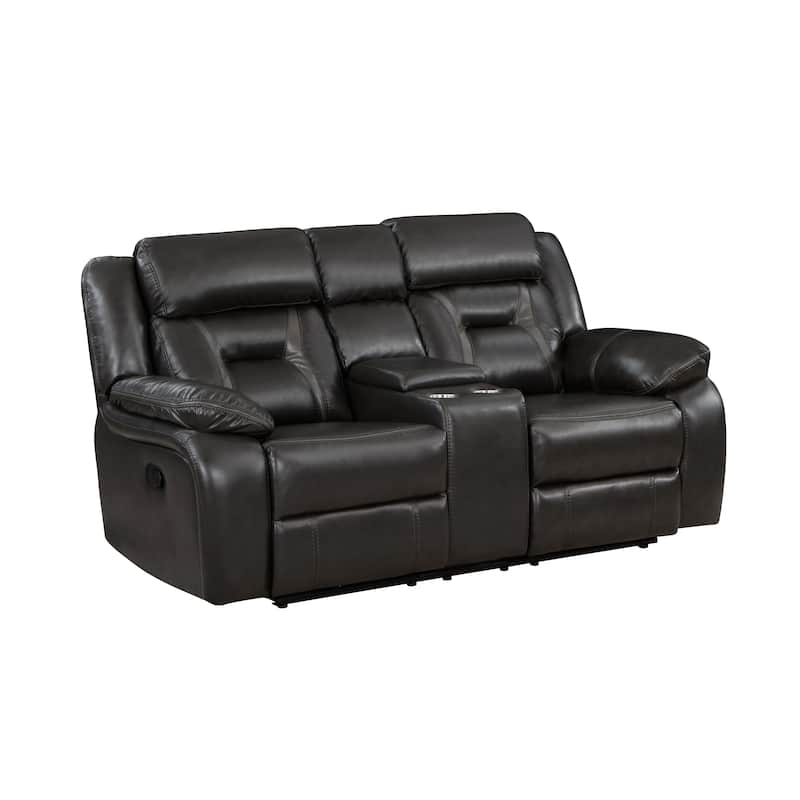 Matteo Breathable Faux Leather Manual Double Reclining Loveseat - Dark Gray