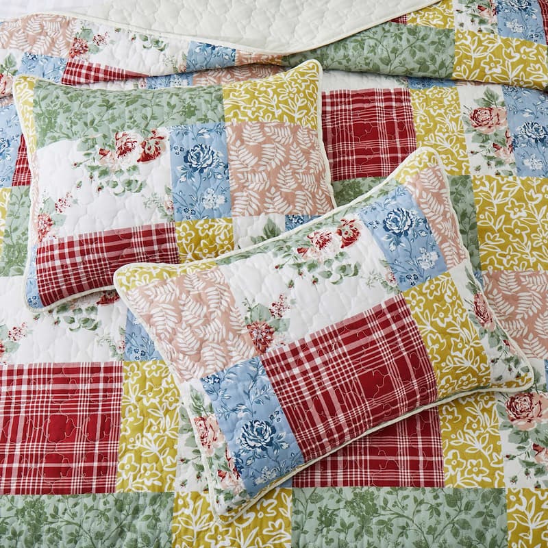 3 PCS Printed Coverlet Set Floral Geometric Bedspread Reversible Quilt and Shams Set
