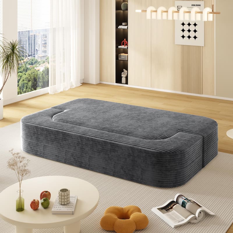 78.7" Modern Convertible Corduroy Sofa Bed with 2 Pillows, Floor Deep Seat Sleeper Couch, Foldable 2-in-1 Sofa for Living Room