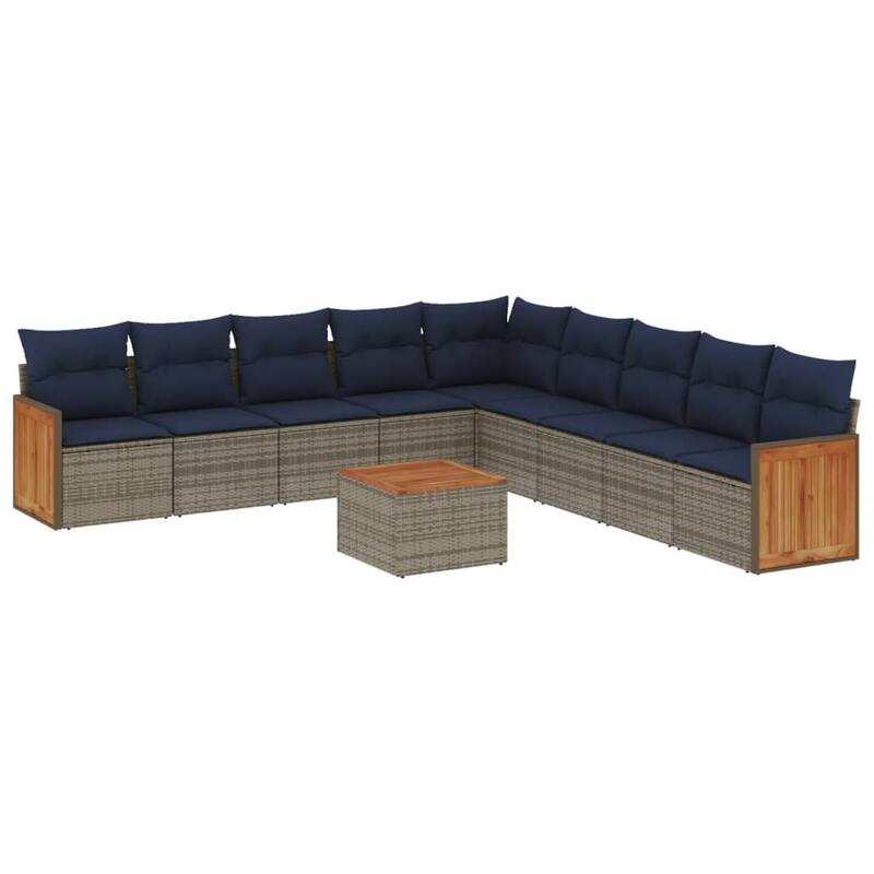 vidaXL 9/10 Piece Patio Sofa Set with Cushions Black/Gray Poly Rattan - 21.7 x 24.4 x 27.2