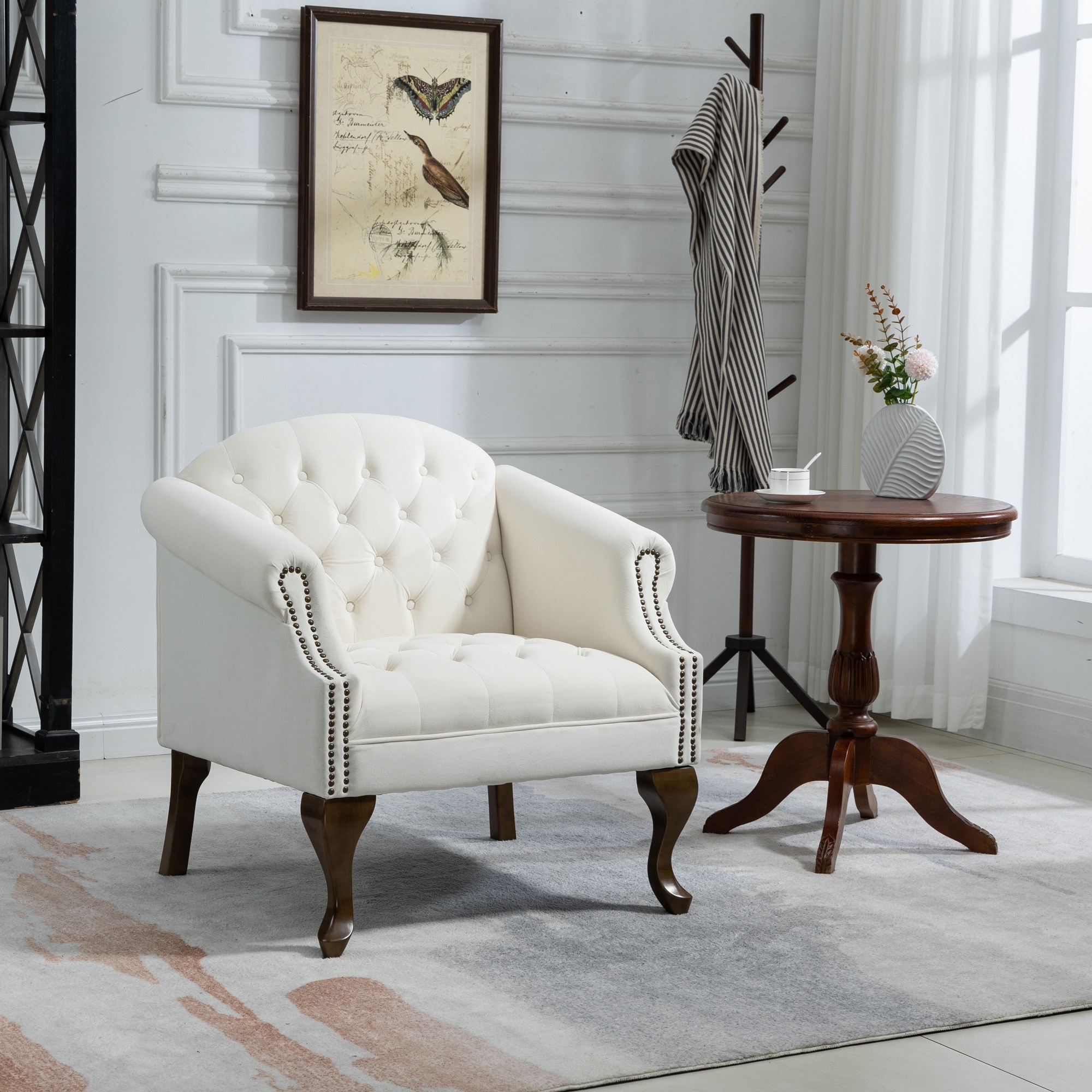 Upholstered Velvet Tufted Accent Chair Lounge Chair with Wood Legs