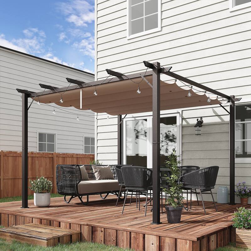 10x10 Retractable Aluminum Pergola with UV-Resistant Canopy for Outdoor Shade and Shelter