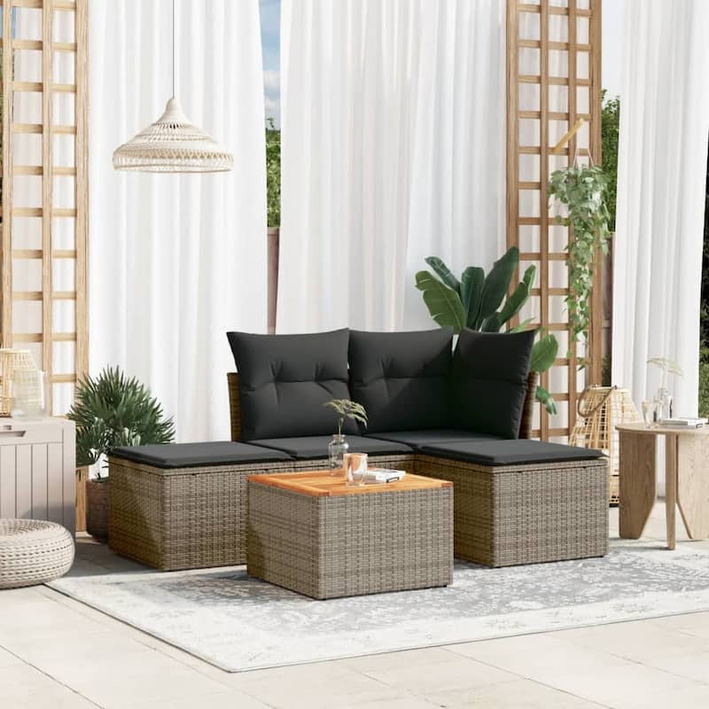 vidaXL Patio Sofa Set with Cushions Outdoor Furniture 5 Piece Poly Rattan - 21.7 x 21.7 x 14.6 - Gray